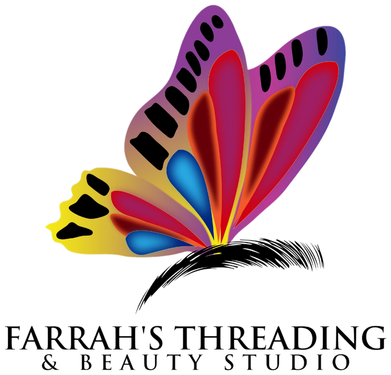 Farrah's Threading & Beauty Studio logo: a butterfly resting on a brow